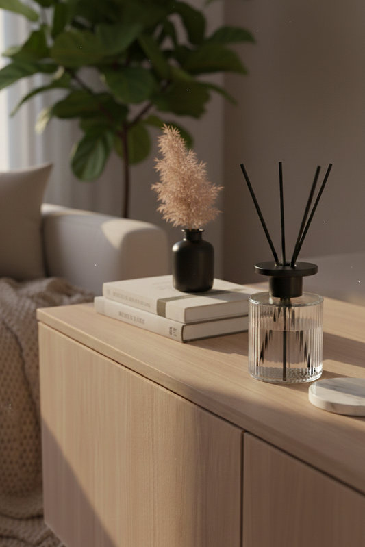 Luxury living room space, with bright light,  accessories & The One Year Diffuser